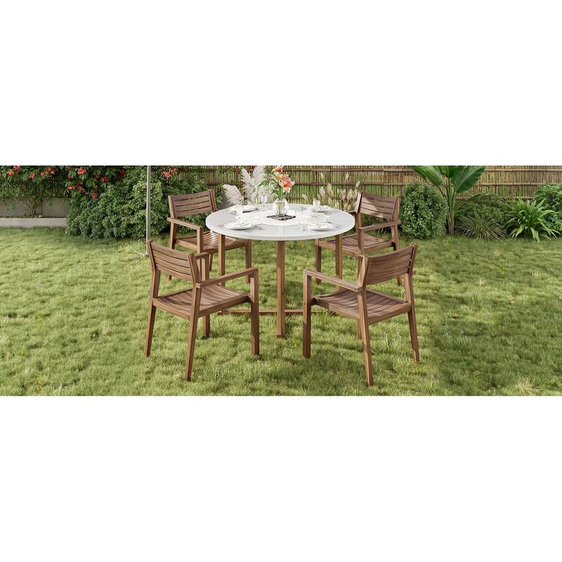 5-Piece Outdoor Dining Set with Acacia Wood Chairs and Round Table for Patios and Gardens