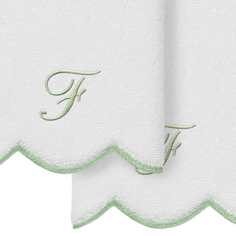 Authentic Hotel and Spa 100% Turkish Cotton Green ADORNIA Scallop Personalized 2 Piece Fingertip Towel Set - 2 Fingertip Towels