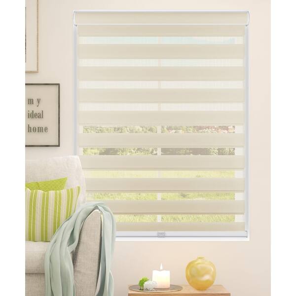 slide 1 of 7, Arlo Blinds Cream Cordless Zebra Striped Roller Sheer or Privacy Shade