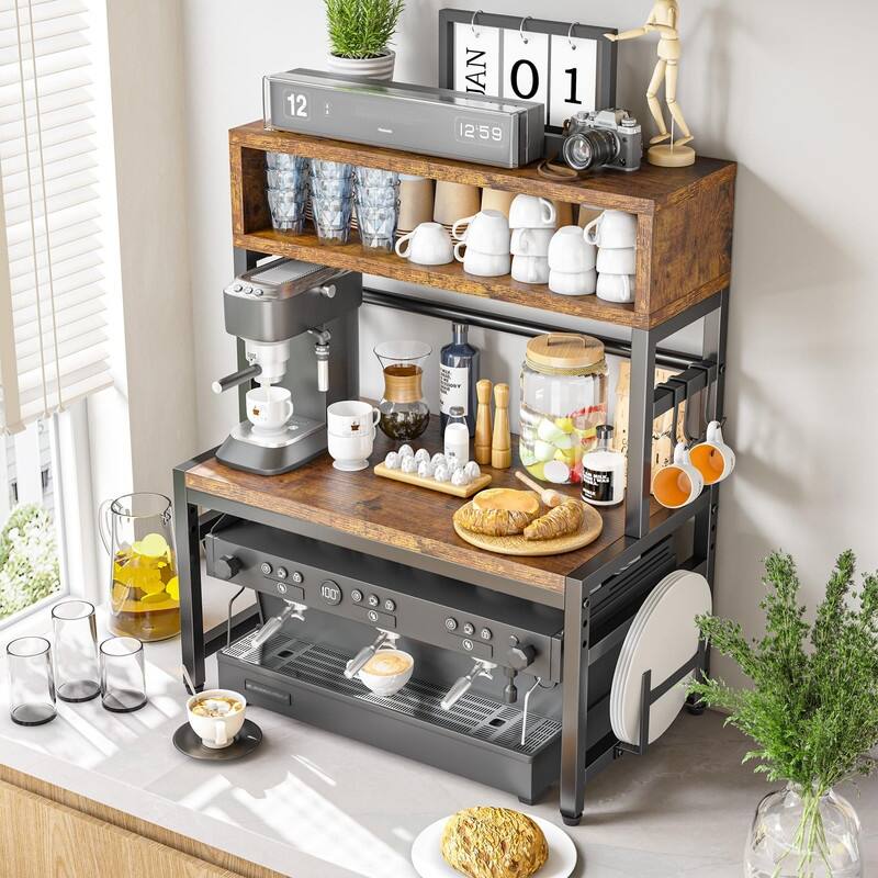Microwave Stand, Adjustable Microwave Oven Rack Heavy Duty 4-Tier - 13.8"D x 23.6"W x 32.5"H
