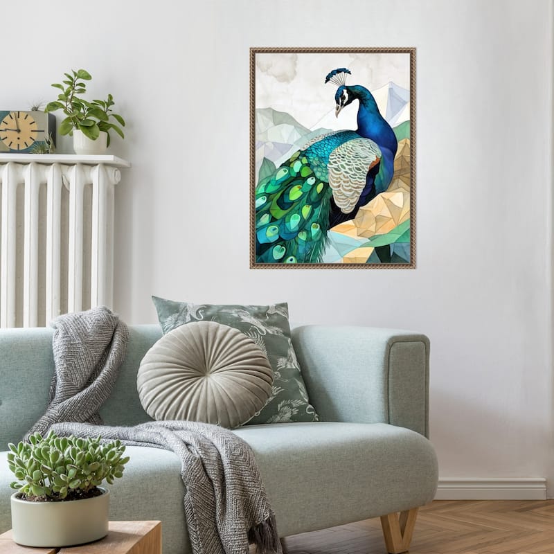 Animal Watercolor Art Bird Peacock by Justyna Jaszke Framed Canvas Wall Art