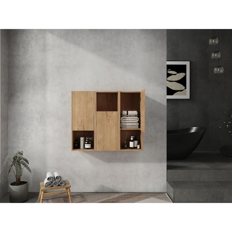 Wall Mounted Bathroom Side Cabinet with Reversible Door, Floating Storage Cabinet with Open Shelves