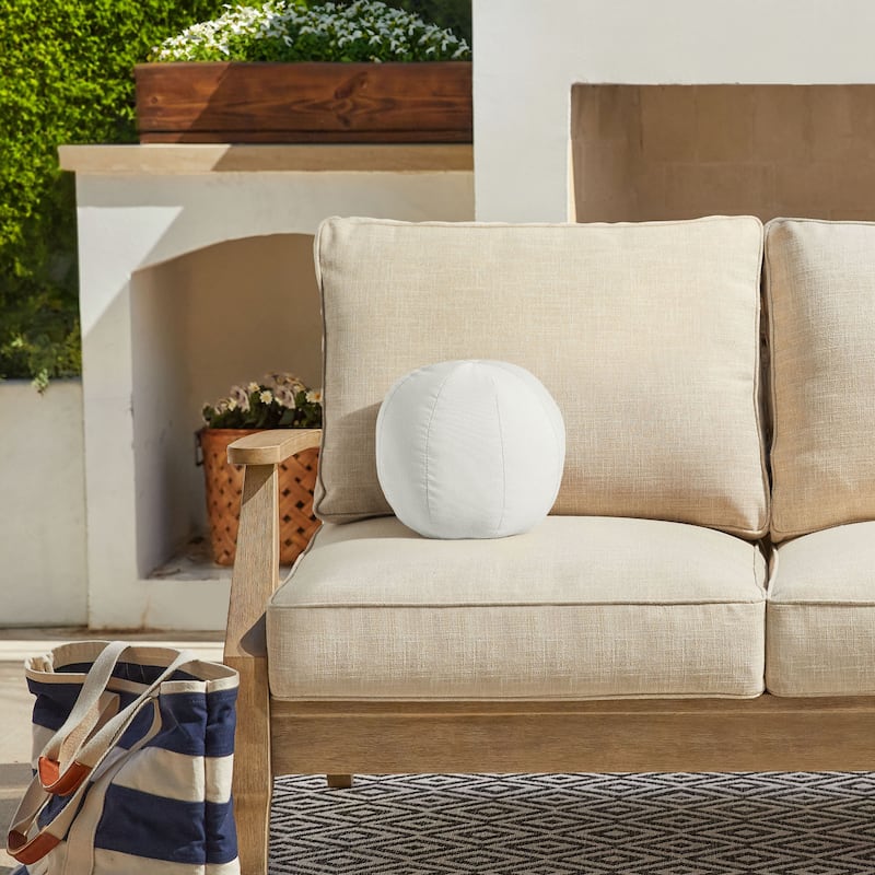 Sorra Home Valdese Boucle Outdoor Ball Pillow Single - 12 in W x 12 in H x 12 in D - Snow