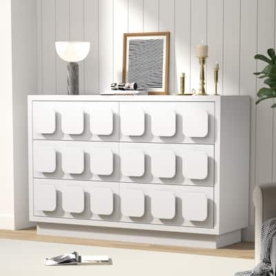 Chocolate Block 6 Drawer Dresser 47" Wide Chest of Drawers