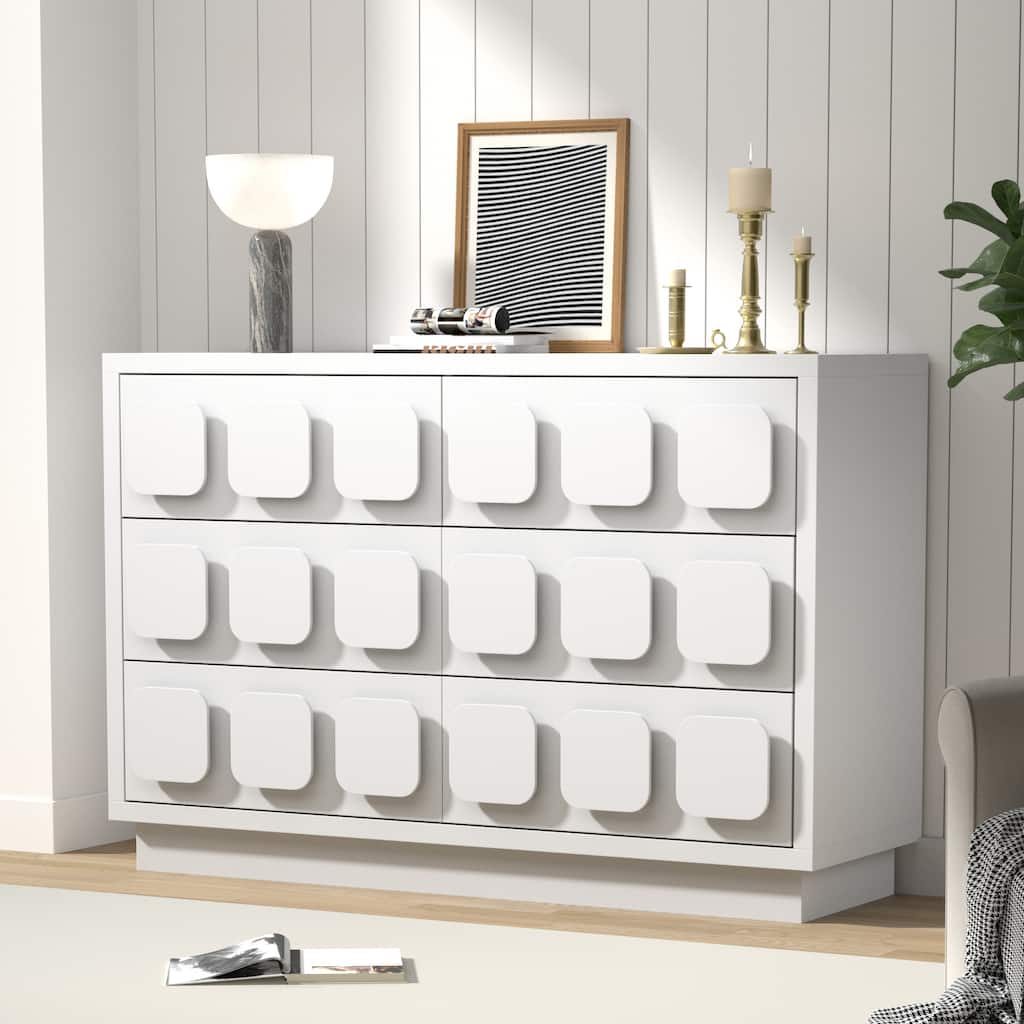 Chocolate Block 6 Drawer Dresser 47" Wide Chest of Drawers