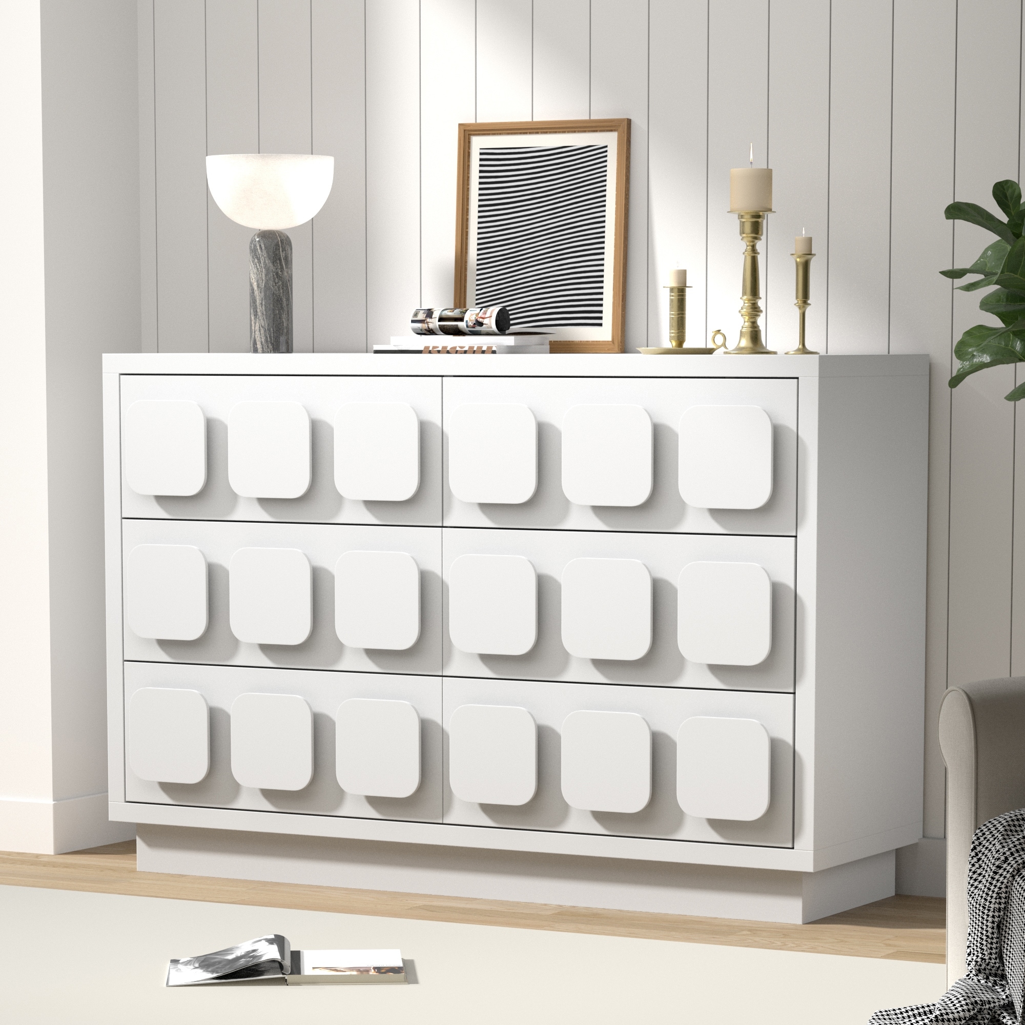 Chocolate Block 6 Drawer Dresser 47" Wide Chest of Drawers