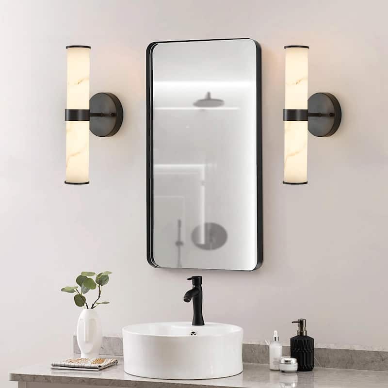 Resin Imitation Marble Wall Sconce, Set of 2 - Modern Vertical Light Fixture (Indoor Use Only)