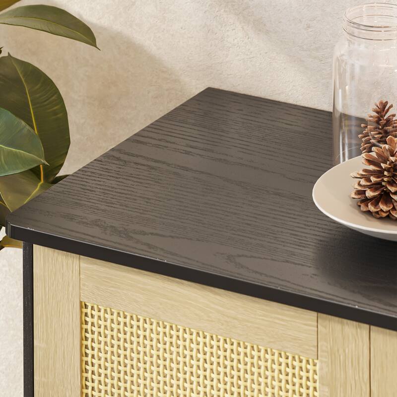 Rattan Accent Buffet Sideboard Storage Cabinet with 2 Doors