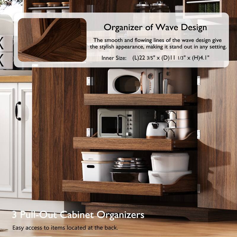 Roomfitters 71" Tall Kitchen Pantry Cabinet with 3 Pull-Out Organizers & 6 Door Shelves