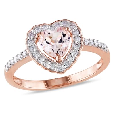 Miadora Heart Shaped 5/8ct TGW Morganite Halo Ring with 1/5ct TW Diamonds in 10k Rose Gold