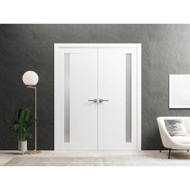 Solid French Double Doors 36 x 80 inches | Planum 0660 Painted White with Frosted Glass