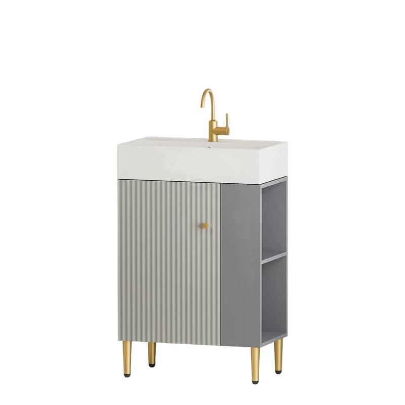 21.6" Open-Shelving Bathroom Vanity with Ceramic Sink, and Soft-Closing Door