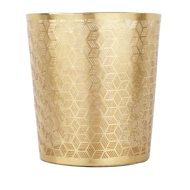 Metal Floral or Geometric Small Waste Bin with Laser Carved Design - Gold or Silver - CosmoLiving by Cosmopolitan