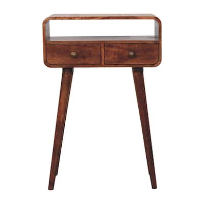 Artisan Furniture Solid Wood Mini Curved Honey Caramel Console Table, Brown with 2 Drawers
