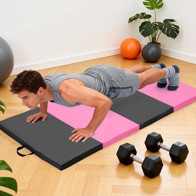 Zenova Gymnastics Mat 6' x 3' x 2" Four Fold Folding Exercise Mat with Carrying Handles