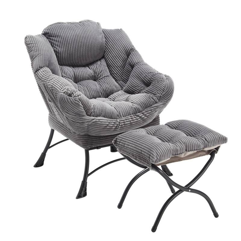 Modern Lounge Chair with Ottoman - Plush Reading Accent Chair with Footrest and Side Pocket