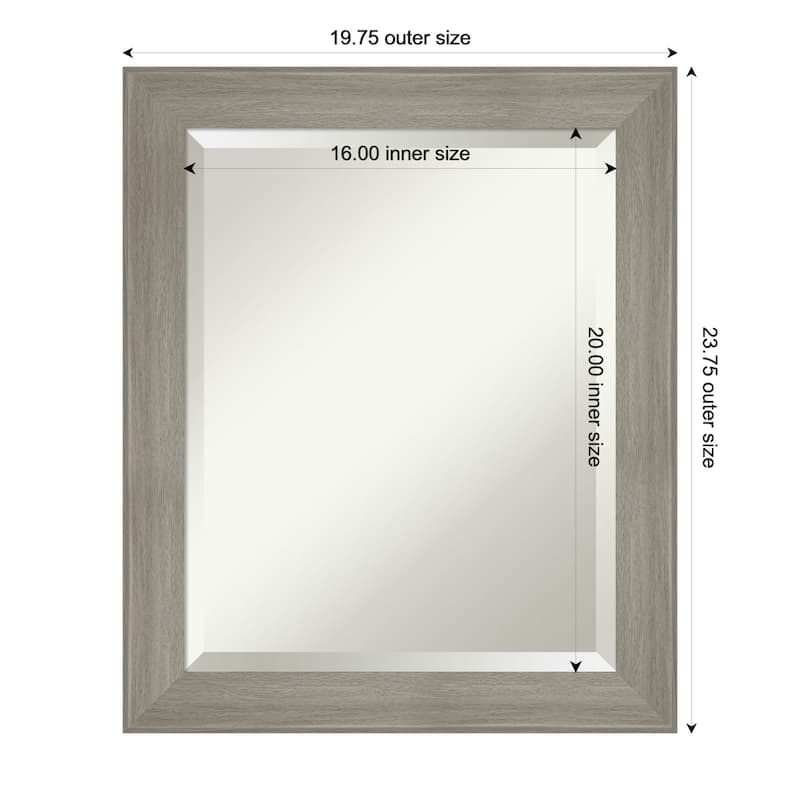 Grand Narrow Beveled Framed Bathroom Vanity Wall Mirror - 20 x 24 in - Grand Greywash Narrow