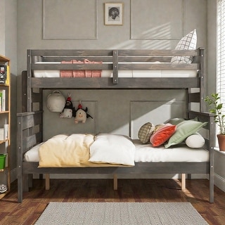 Wood Twin XL over Queen Bunk Bed with Ladder, Solid Pine Detachable ...