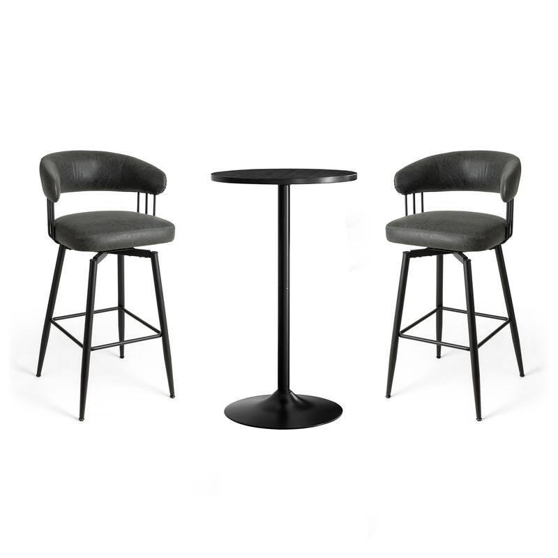 Glitzhome Set of 3 Leatherette Adjustable Swivel Bar Stool Pub Table Set