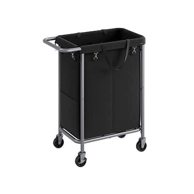 Heavy Duty Laundry Cart with Tear-Resistant Fabric Two Large Compartments and Wheels - 140L(24.8 x 15.3 x 31.8 Inches)