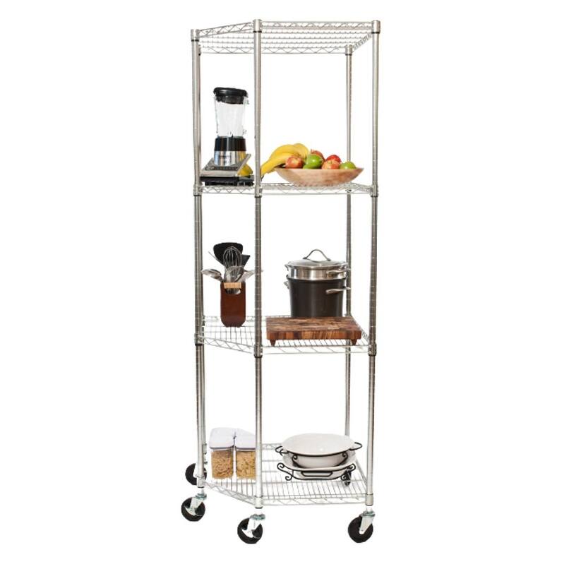 TRINITY EcoStorage® 4-Tier 27x27x18x72 Commercial Chrome Corner Wire Shelving w/ Wheels, NSF