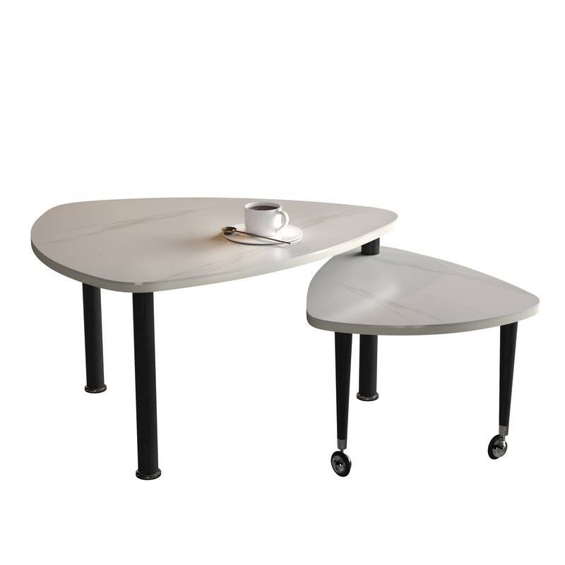 GDFStudio - Vesper 360 Degree Rotatable Nesting Coffee Table with Solid Rubberwood Legs
