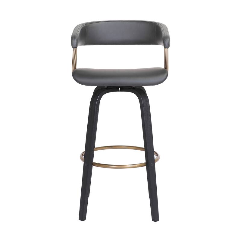 26" Gray And Black Faux Leather Swivel Counter Height Bar Chair