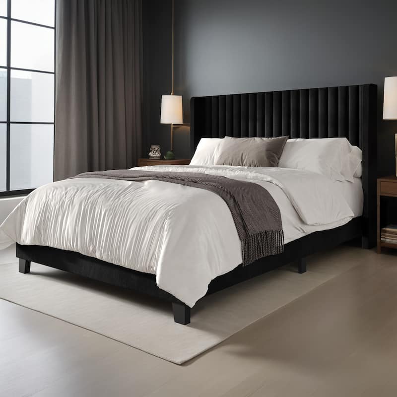 Clayfell Ashland Velvet Upholstered Panel Bed