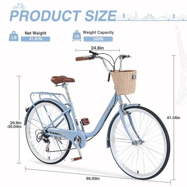dimension image slide 3 of 4, 26 Inch Girls Bicycle 7 Speed City Bike Commuter Bicycle with Basket