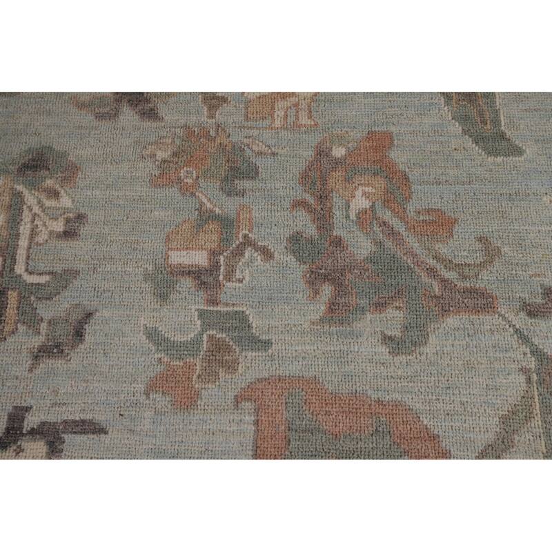 Blue Floral Oushak Turkish Area Rug Handmade Wool Carpet - 8'0"x 9'7"