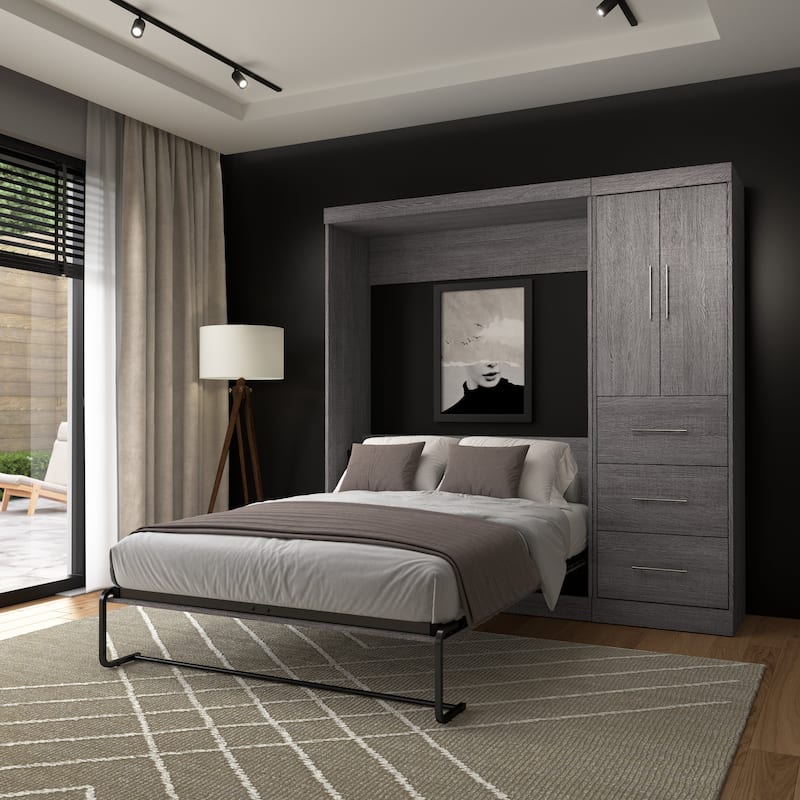 Nebula Full Murphy Bed with Wardrobe (84W) by Bestar - Bark Gray