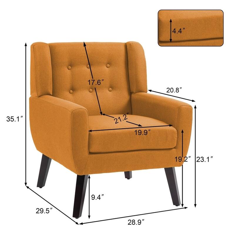 Mid Century Modern Button Tufted Accent Chair with Wood Legs