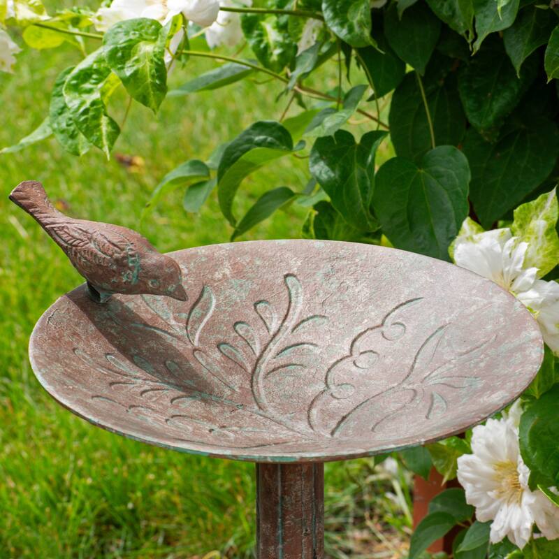 Ivy and Sage Metal Bird Bath - Rustic Patina - 12.25 in