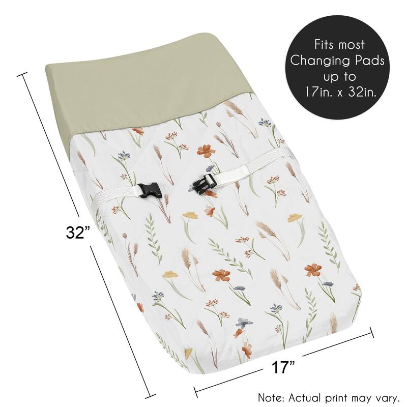 Sweet Jojo Designs Boho Floral Garden Flower Girl Changing Pad Cover Sage Green Watercolor Bohemian Floral Farmhouse Vintage