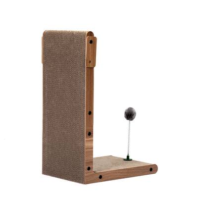 Indoor Cat Scratching Board for Small to Large Cat, Corrugated Board-Covered Cat Scratcher - Brown