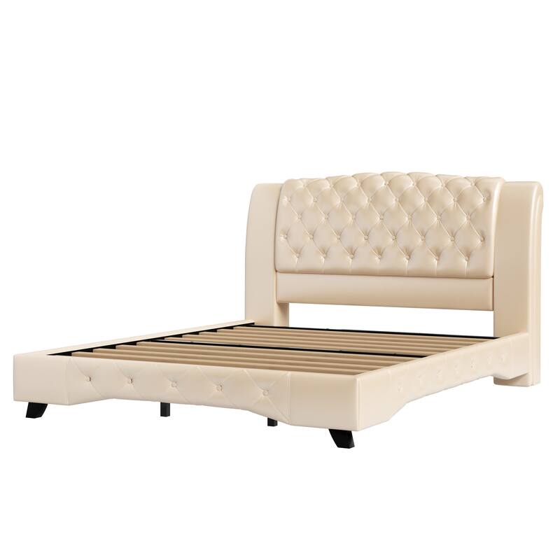 Christopher Knight Home - Modern Upholstered Platform Bed with Wood & Metal Frame - with 44.5" Tall Button-Tufted Headboard
