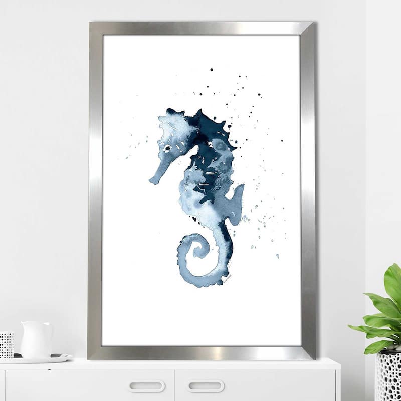 "Navy Ink Sea Horse (Vertical)" Print on Acrylic