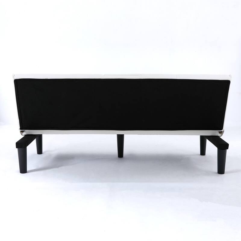 Convertible Loveseat Couch Adjustable Faux Leather Sleeper Sofa Bed with Coffee Table, Cup Holders and Removable Pillow Armrests