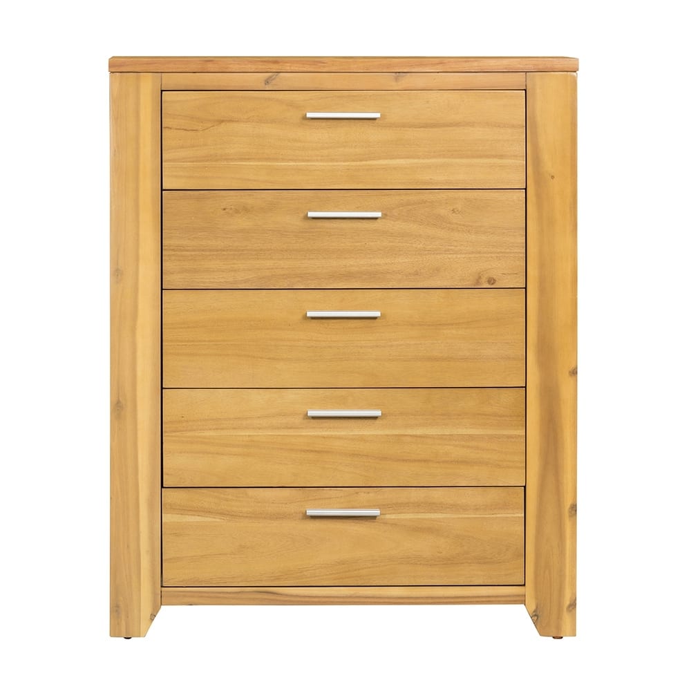 5-Drawer Solid Wood Vertical Chest with Metal Handle for Bedroom, Living Room