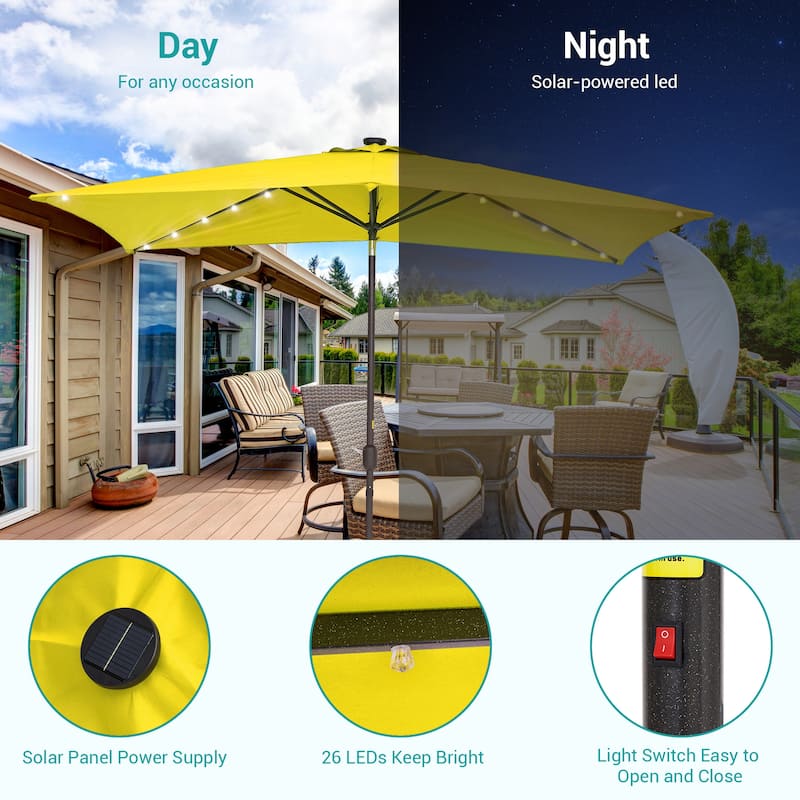 Bonosuki 10 x 6.5ft LED Patio Rectangular Umbrella Outdoor Market Umbrella Aluminium/Steel with Tilt and Crank