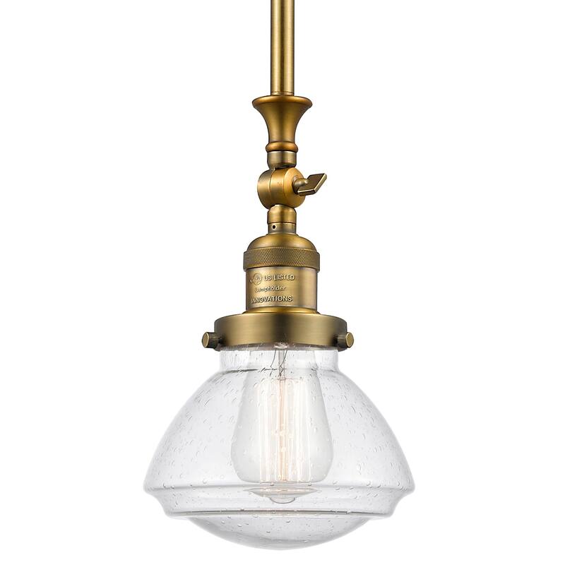 Innovations Lighting Olean 7" Wide Mini Rod Hung Adjustable Pendant - Brushed Brass / Seedy