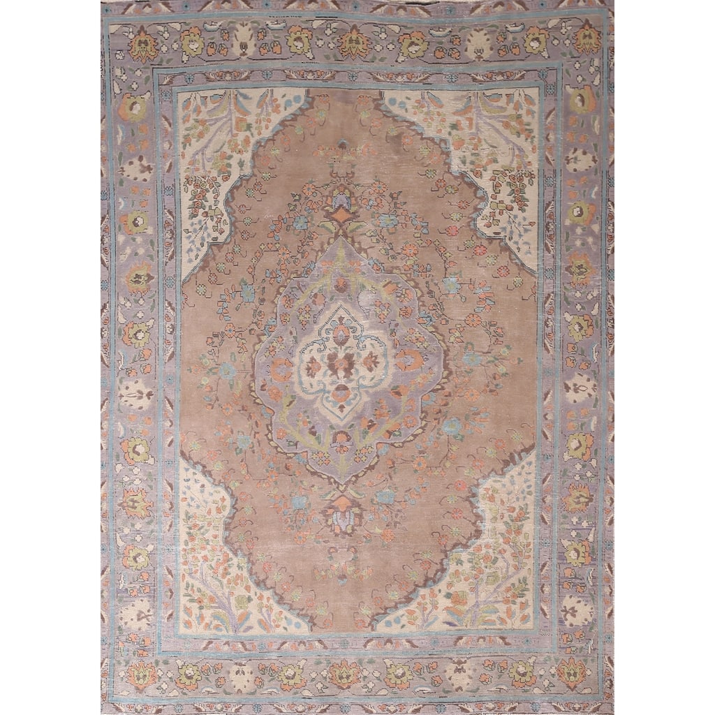 Tabriz Persian Vintage Area Rug Hand-Knotted Wool Carpet - 6'10"x 9'1"