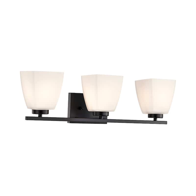 Brushed Nickel/Matte Black/Gold Modern 3-Light Vanity Light with Square Etched White Glass Shades