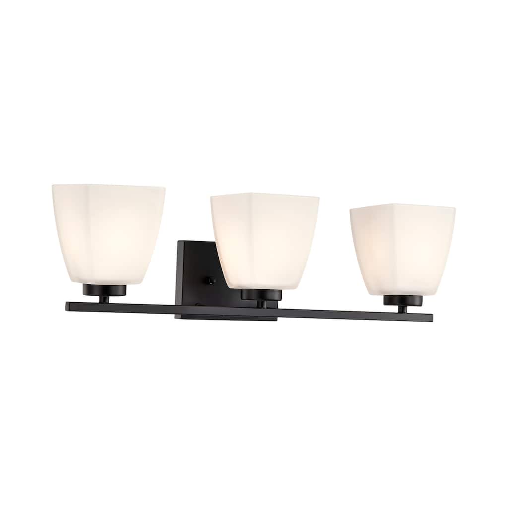 Brushed Nickel/Matte Black/Gold Modern 3-Light Vanity Light with Square Etched White Glass Shades