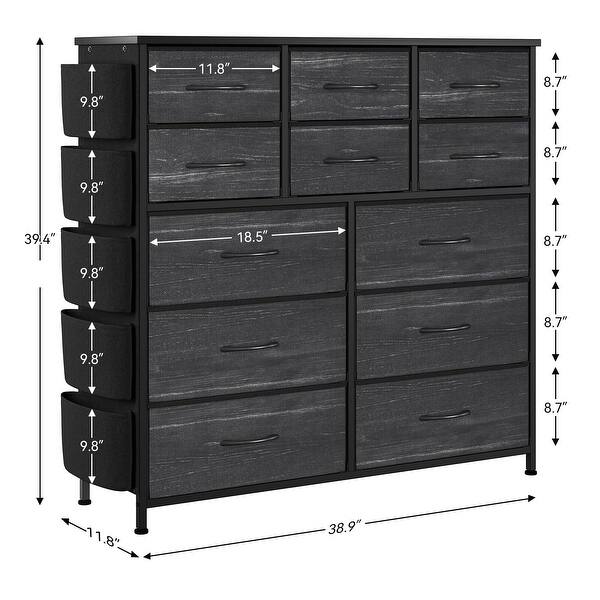 dimension image slide 4 of 5, 5 Drawer Fabric Dresser with Wooden Top,Large Storage Space