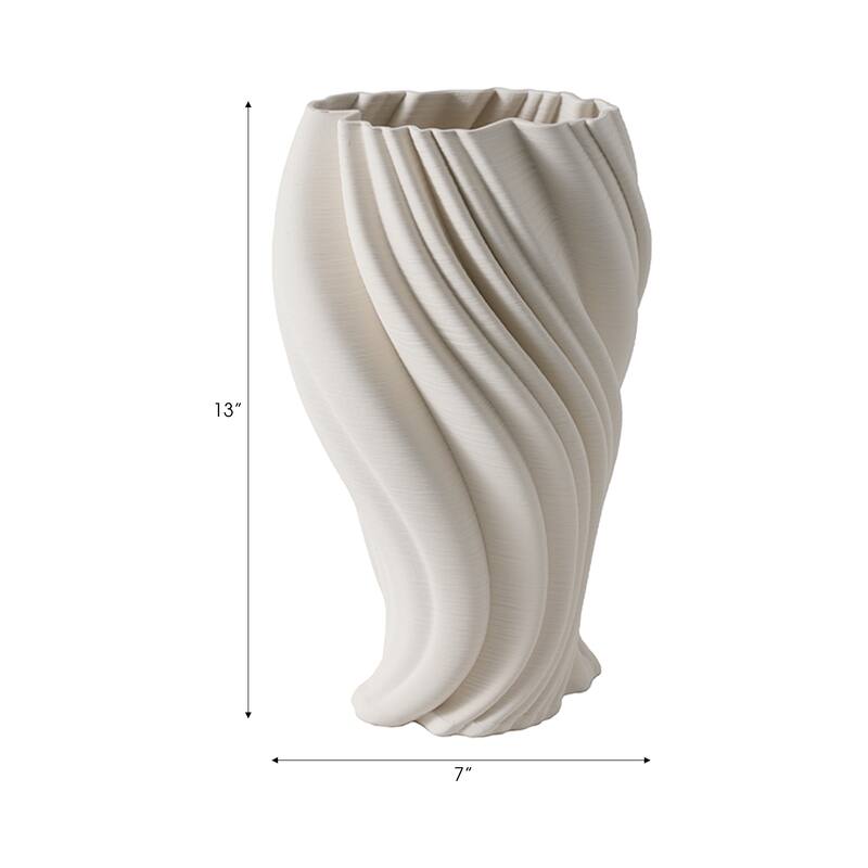 Porcelain Vase Twisted Sculptural Design Modern Art Style - 13" Ivory