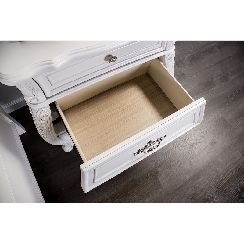 Formal Traditional White Finish 4pc Bedroom Set Tufted Bed Dresser Mirror Nightstand Chest