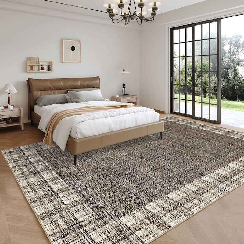 Garvee Linen Border Living Room Area Rug
