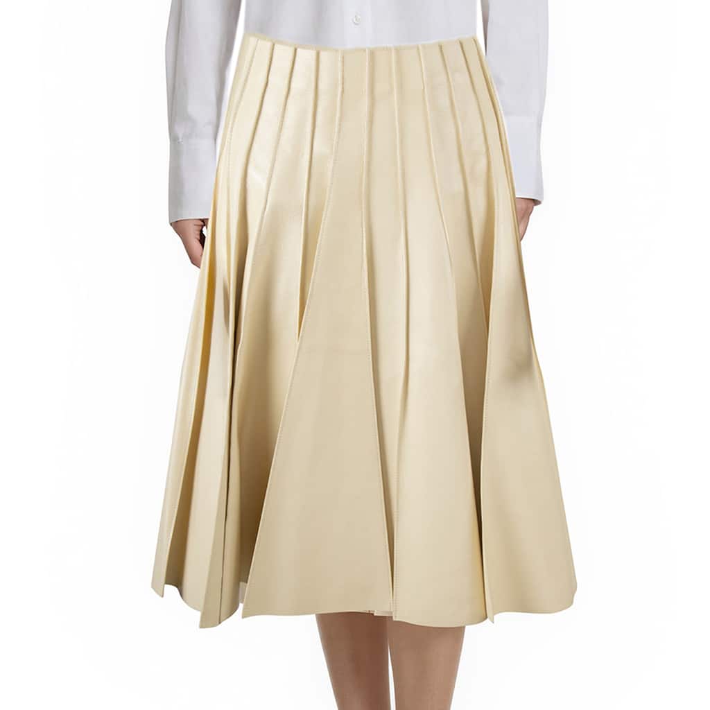 Bottega Veneta Pleated Leather Skirt