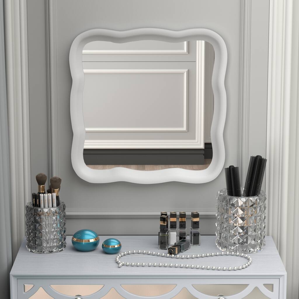 COZAYH Curved Wood Frame Accent Mirror